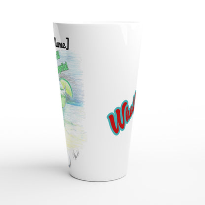Side view of Personalized Seventeener white ceramic 17oz mug with motto Don't Judge Me till You've Held my Margarita dishwasher and microwave safe from WhatYa Say Apparel.