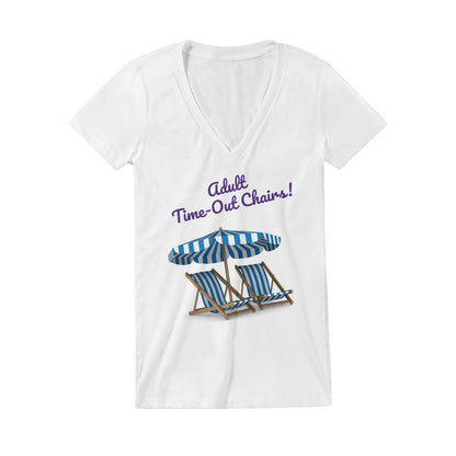 A premium women’s V-neck t-shirt with original Adult Time-Out Chairs! from WhatYa Say Apparel made from combed and ring-spun cotton lying flat.
